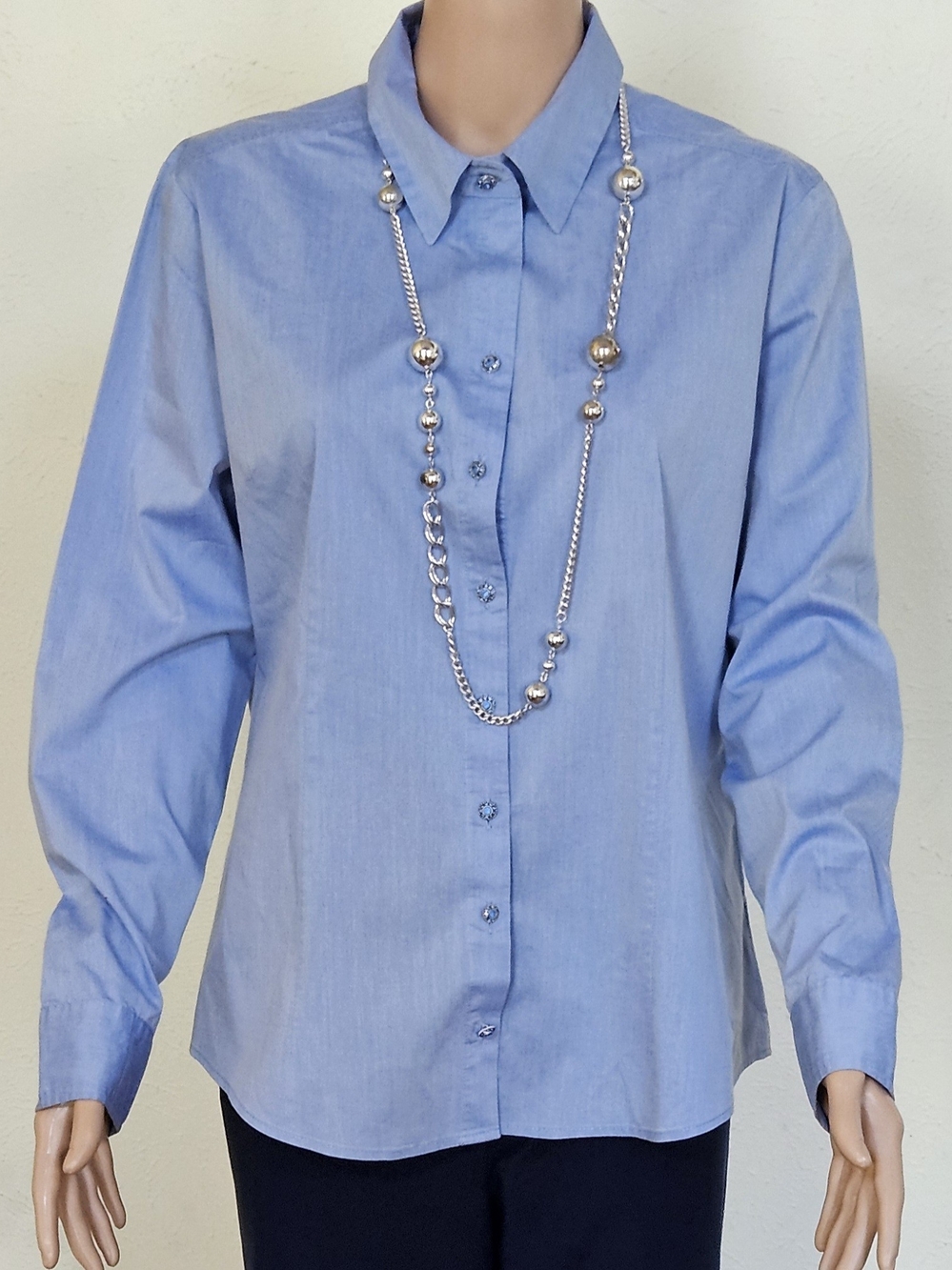 Women's Light Blue Button-Front Cotton Shirt